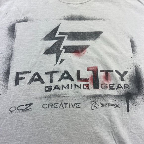 Fatal1ty Gaming Gear Shirt Men Large L White E Sports Gamer OCZ Creative XFX - Picture 4 of 8
